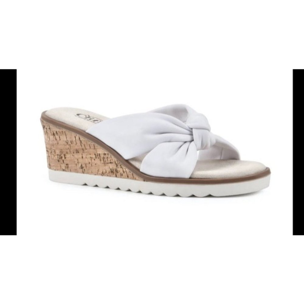 Sandals slip in platforms wedge mules cloge white cream